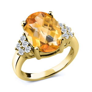 Citrine-Checkerboard - November_5_Ring in 925 Yellow Gold Plated Silver