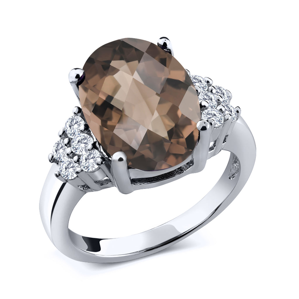 Smoky Quartz-Checkerboard_9_Ring in 925 Sterling Silver