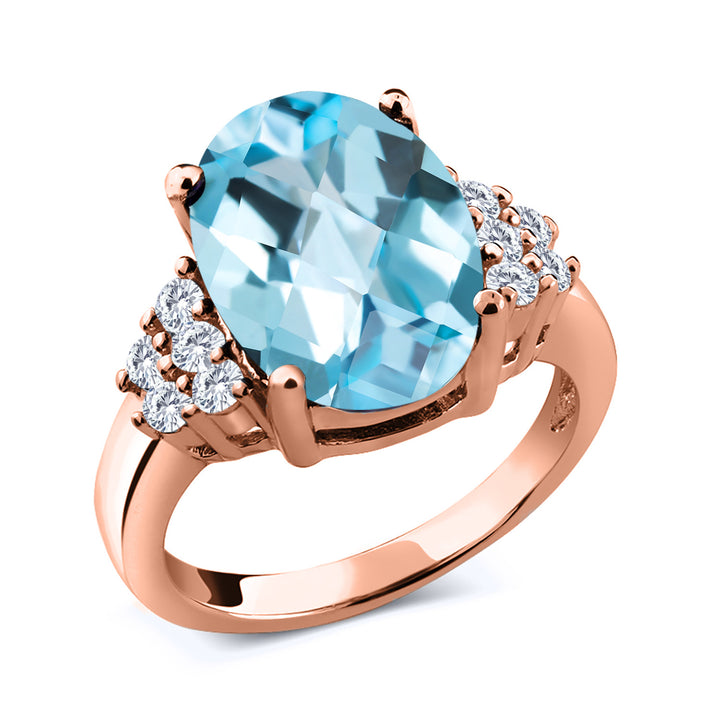 Sky Blue Topaz-Checkerboard_5_Ring in 925 Rose Gold Plated Silver