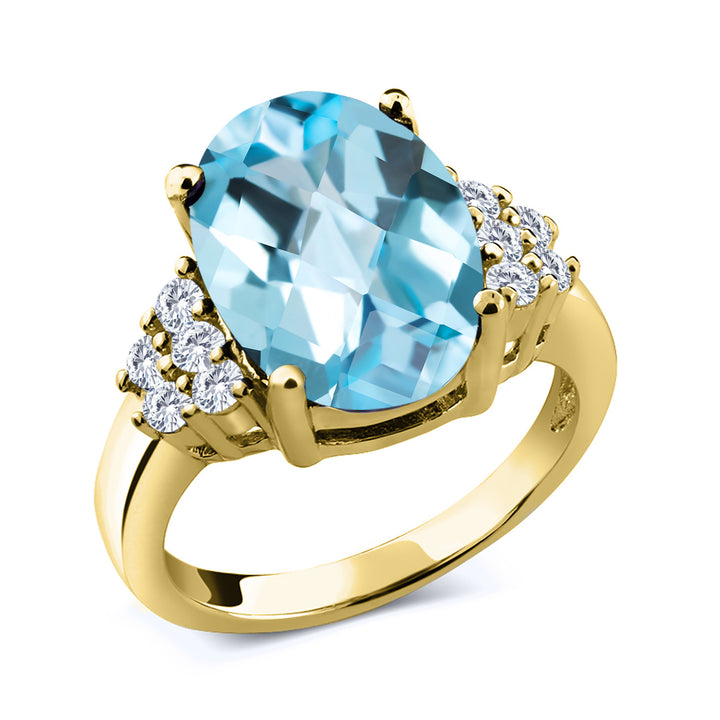 Sky Blue Topaz-Checkerboard - November_6_Ring in 925 Yellow Gold Plated Silver