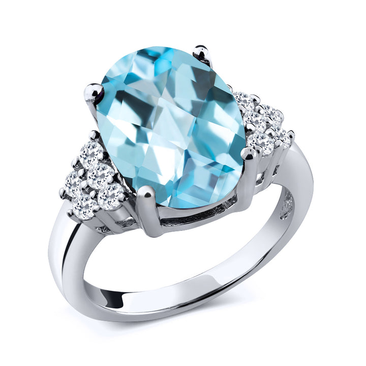 Sky Blue Topaz-Checkerboard - November_5_Ring in 925 Sterling Silver