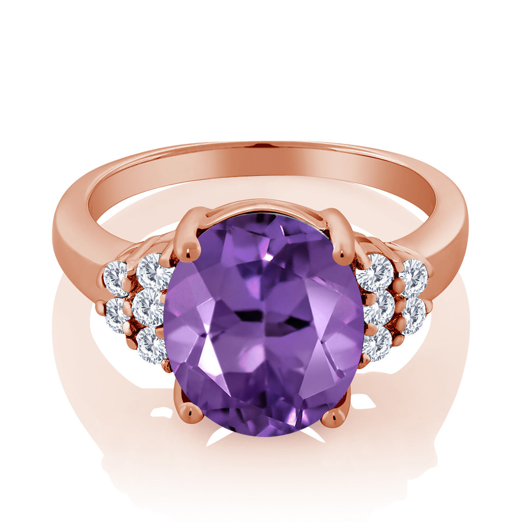 Amethyst and Moissanite_5_Ring in 925 Rose Gold Plated Silver