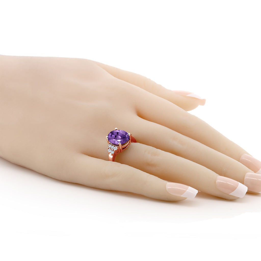 Amethyst and Moissanite_5_Ring in 925 Rose Gold Plated Silver