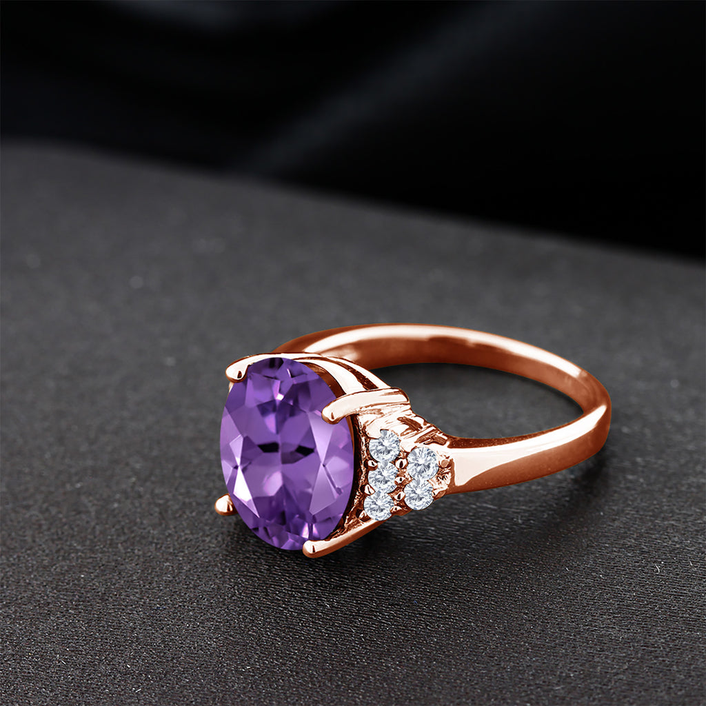 Amethyst and Moissanite_5_Ring in 925 Rose Gold Plated Silver