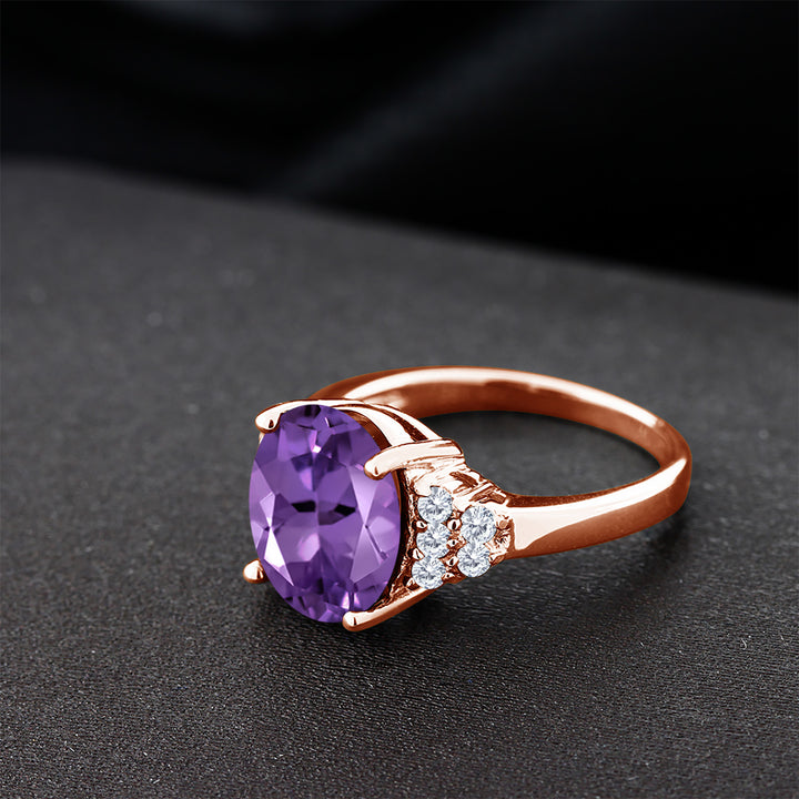 Amethyst and Moissanite_5_Ring in 925 Rose Gold Plated Silver