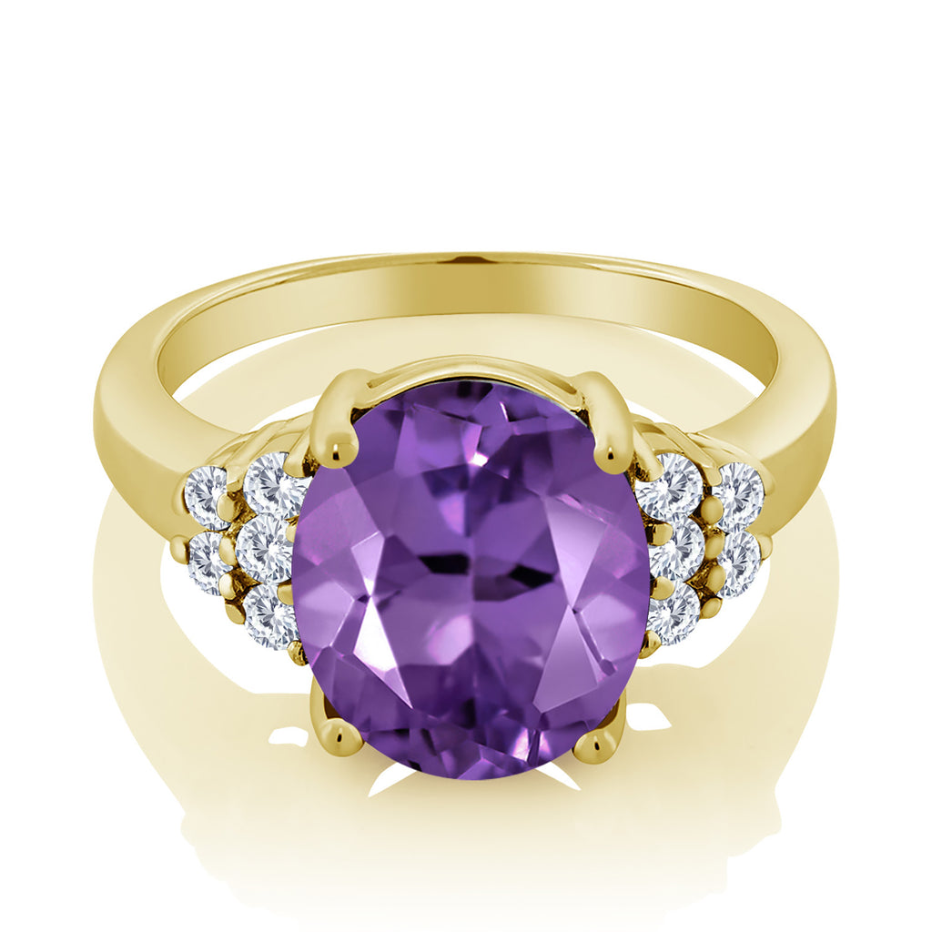 Amethyst and Moissanite_5_Ring in 925 Yellow Gold Plated Silver