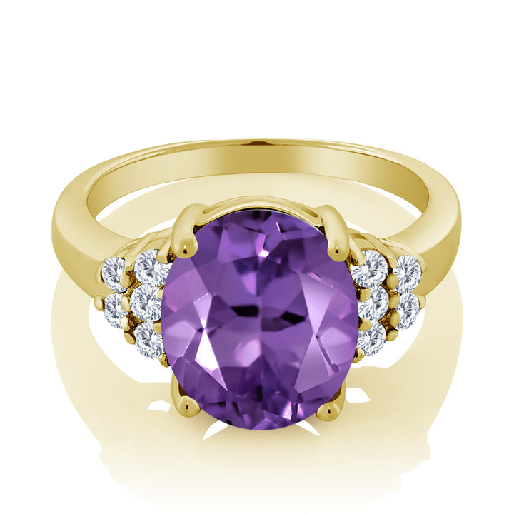 Amethyst and Moissanite_5_Ring in 925 Yellow Gold Plated Silver