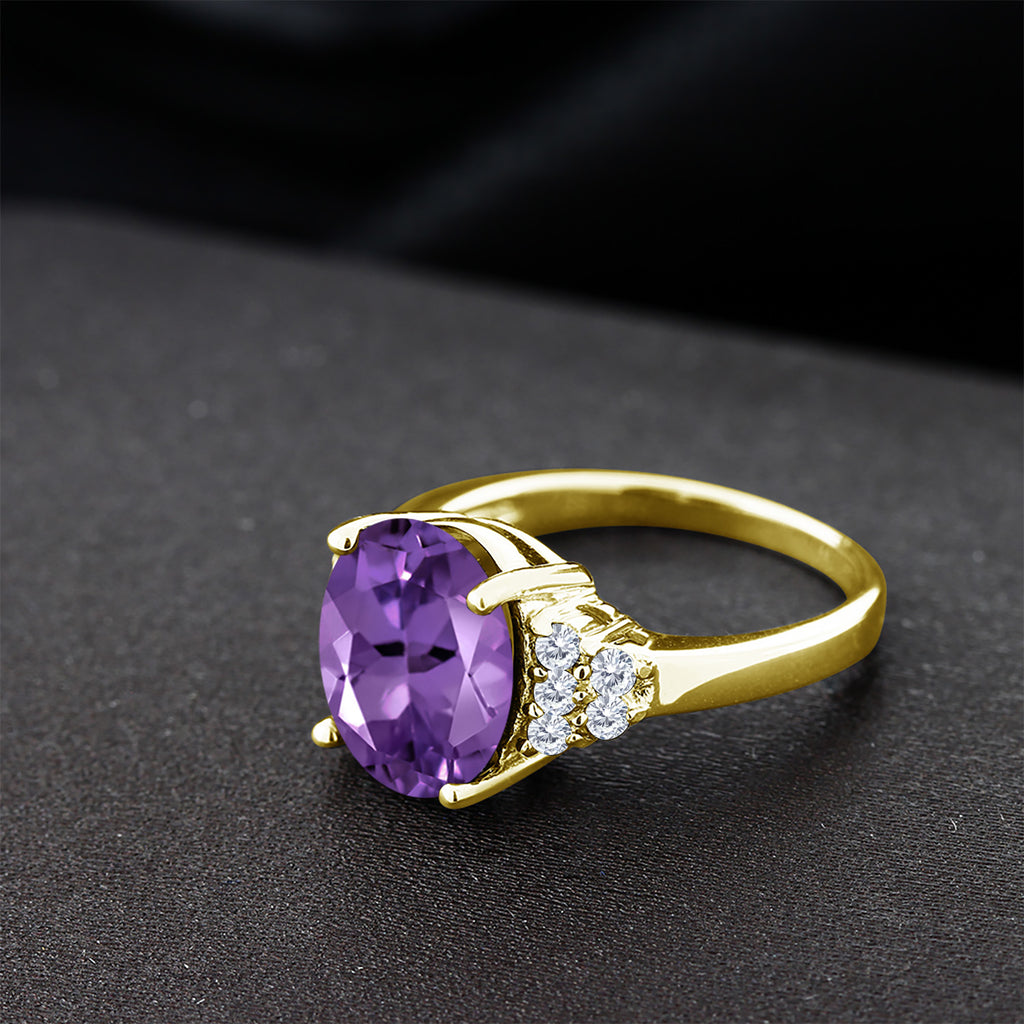 Amethyst and Moissanite_5_Ring in 925 Yellow Gold Plated Silver