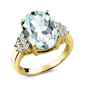 Created Aquamarine - March_5_Ring in 925 Yellow Gold Plated Silver