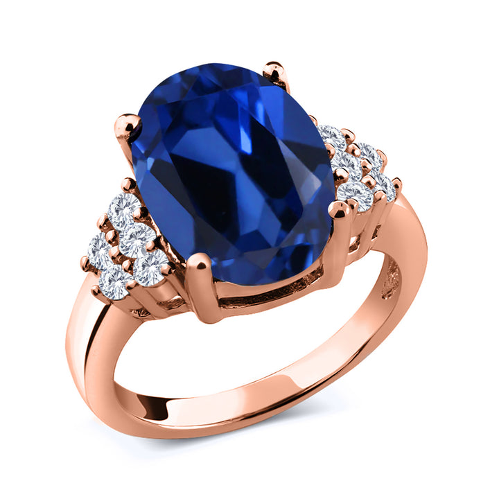 Blue Created Sapphire - September_5_Ring in 925 Rose Gold Plated Silver