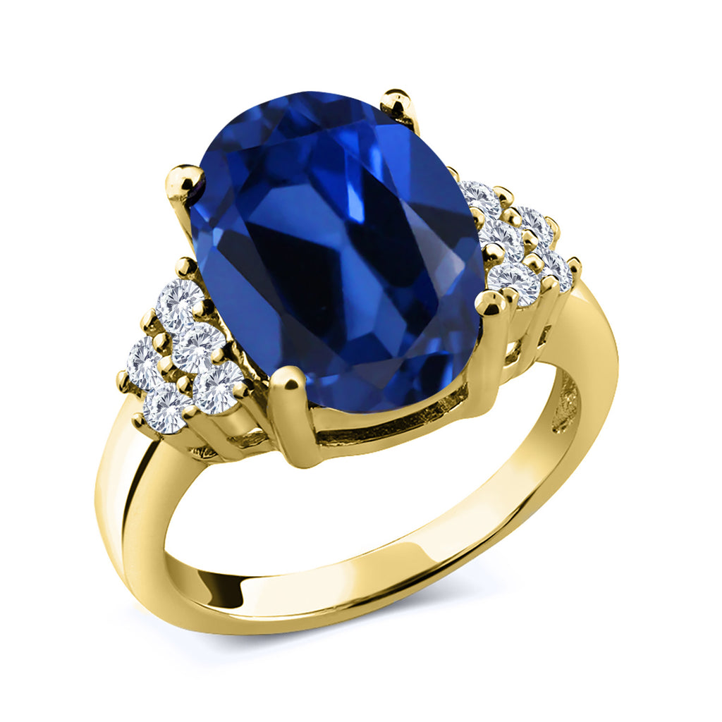 Blue Created Sapphire - September_9_Ring in 925 Yellow Gold Plated Silver