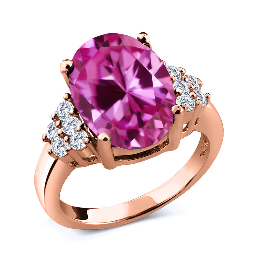 Pink Created Sapphire - September_9_Ring in 925 Rose Gold Plated Silver