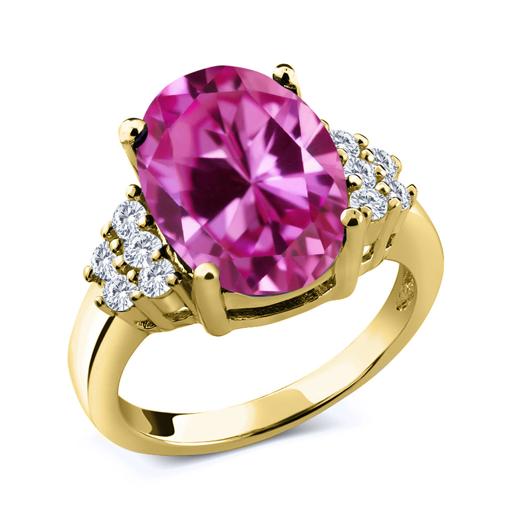 Pink Created Sapphire - September_9_Ring in 925 Yellow Gold Plated Silver