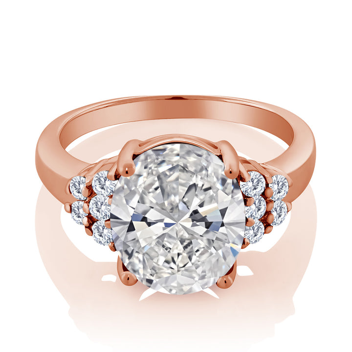 5.40 Cttw IGI Certified Lab Grown Diamond in 18K Rose Gold Plated Silver Engagement Ring for Women | 5.00 Ct Round Center | F-G Color | VS1 Clarity | Size 9