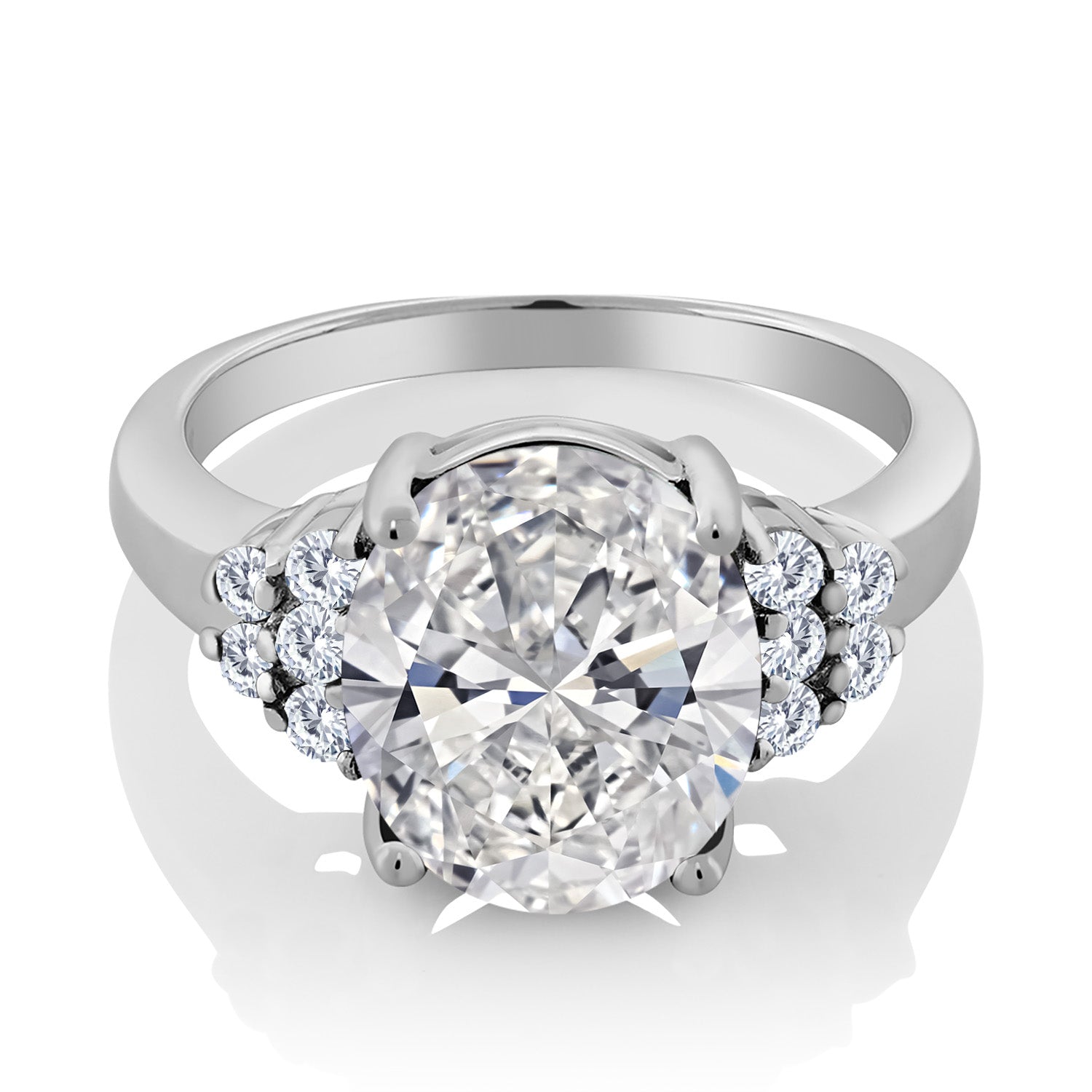 5.40 Cttw IGI Certified Lab Grown Diamond in 925 Sterling Silver Engagement Ring for Women | 5.00 Ct Round Center | F-G Color | VS1 Clarity | Available in Size 5, 6, 7, 8, 9