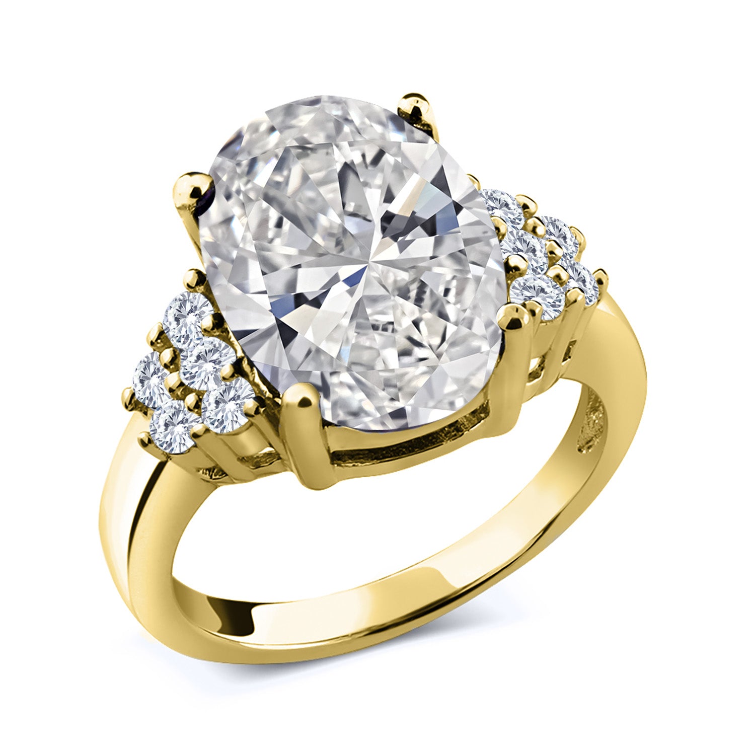 5.40 Cttw IGI Certified Lab Grown Diamond in 18K Yellow Gold Plated Silver Engagement Ring for Women | 5.00 Ct Round Center | F-G Color | VS1 Clarity | Available in Size 5, 6, 7, 8, 9