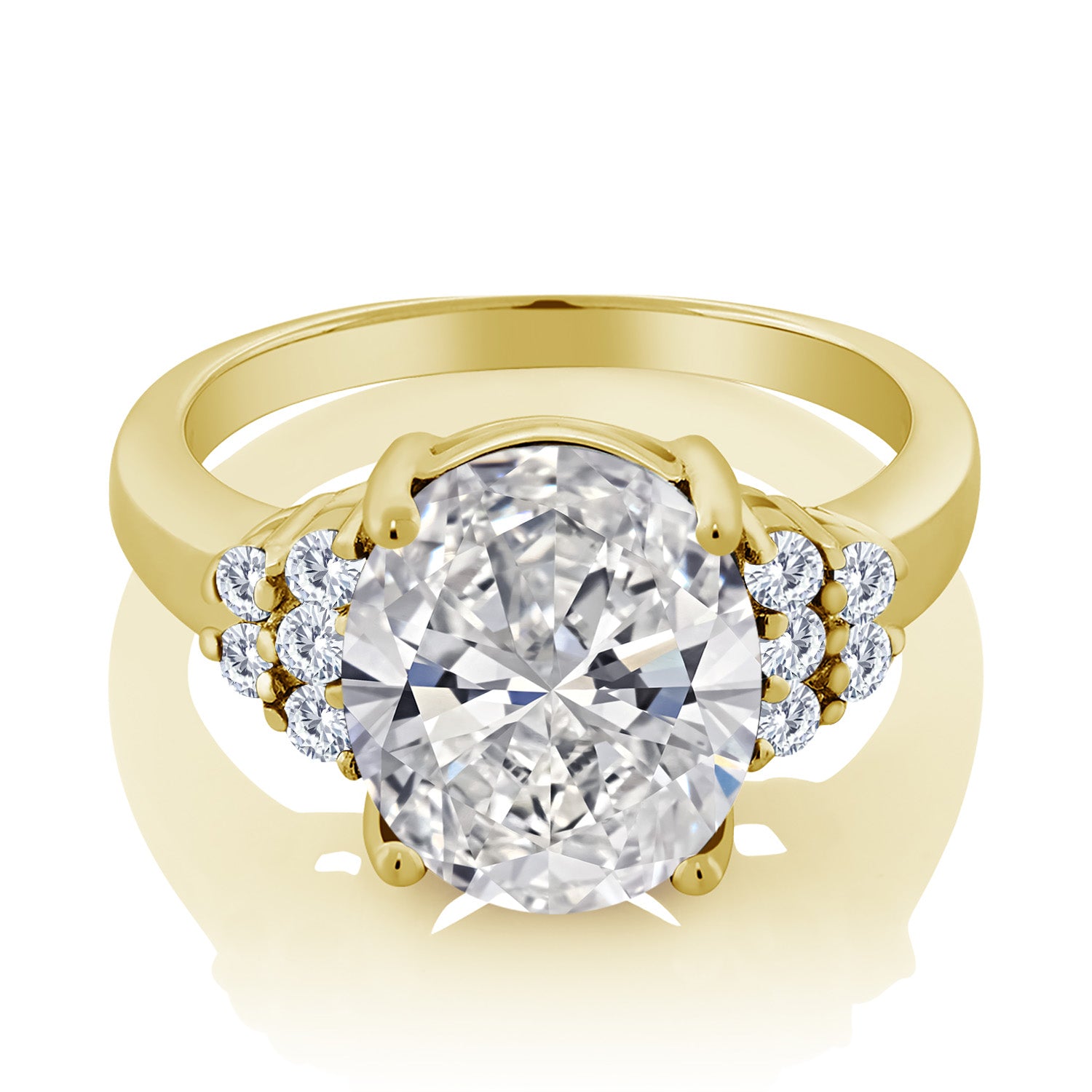 5.40 Cttw IGI Certified Lab Grown Diamond in 18K Yellow Gold Plated Silver Engagement Ring for Women | 5.00 Ct Round Center | F-G Color | VS1 Clarity | Available in Size 5, 6, 7, 8, 9