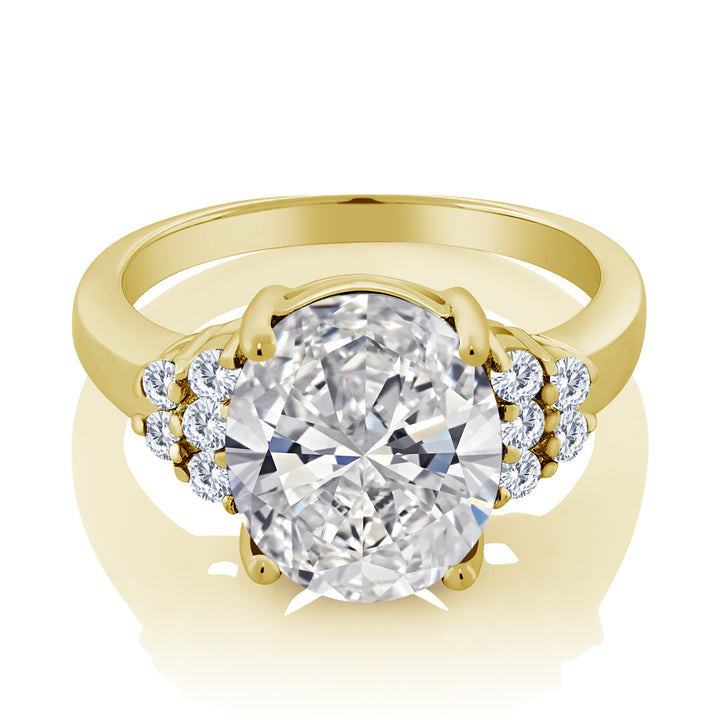 5.40 Cttw IGI Certified Lab Grown Diamond in 18K Yellow Gold Plated Silver Engagement Ring for Women | 5.00 Ct Round Center | F-G Color | VS1 Clarity | Available in Size 5, 6, 7, 8, 9