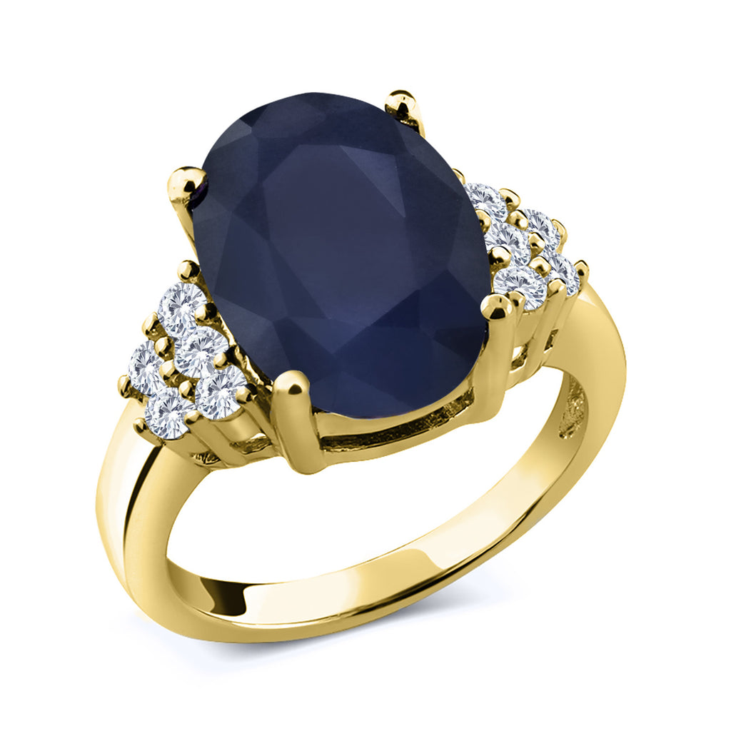 Blue Sapphire - September_7_Ring in 925 Yellow Gold Plated Silver