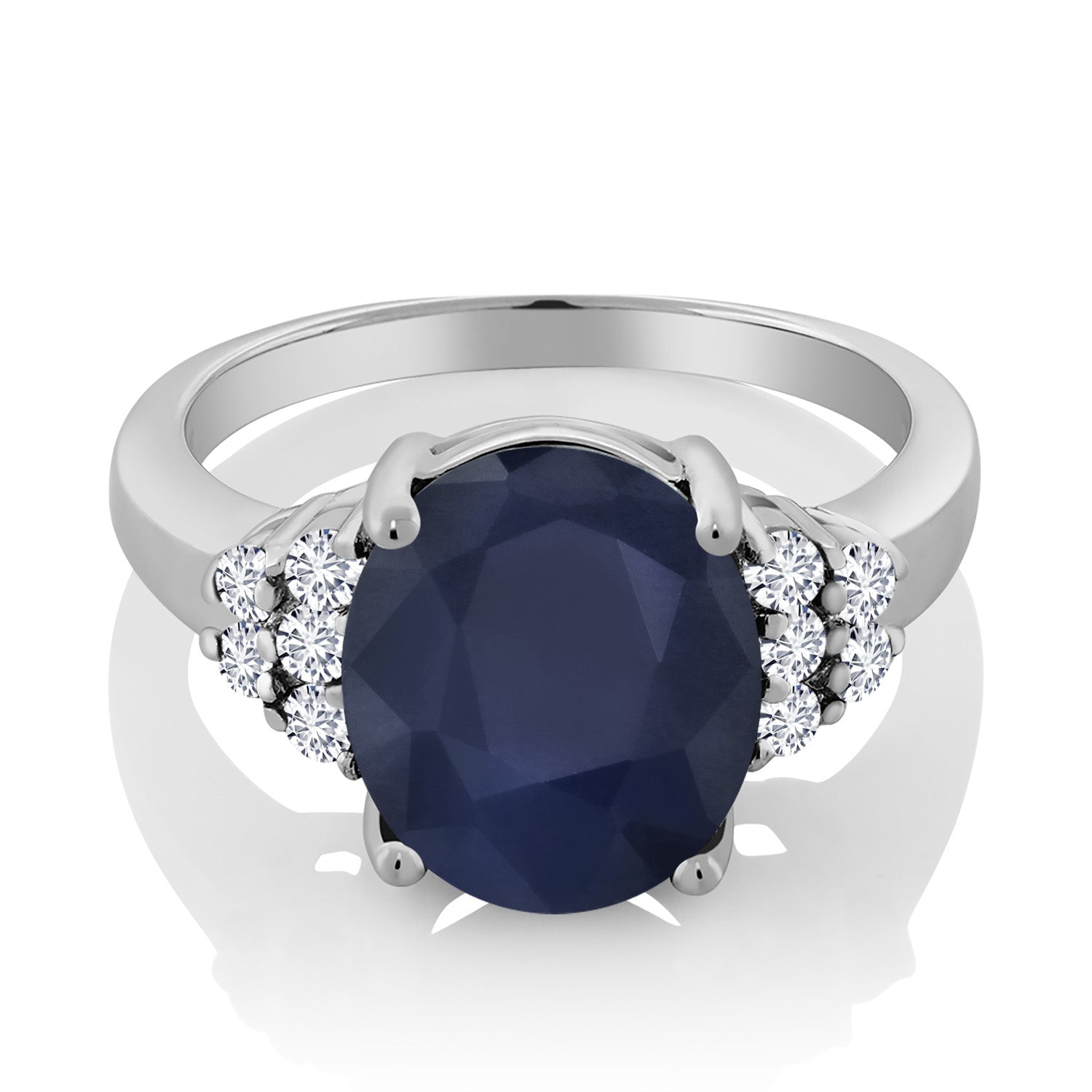 6.90 Ct Oval Blue Sapphire White Diamond 925 Sterling Silver Ring