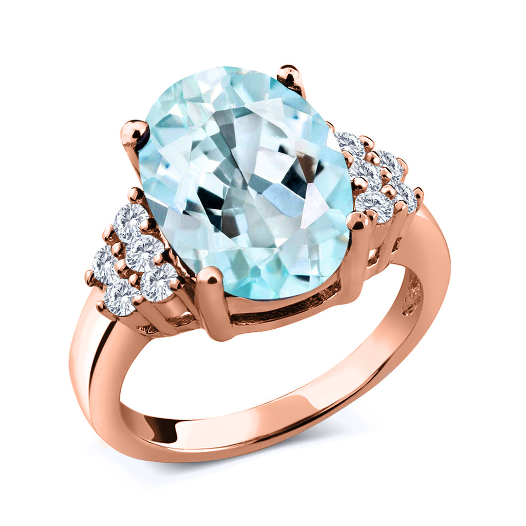 Sky Blue Topaz - November_8_Ring in 925 Rose Gold Plated Silver