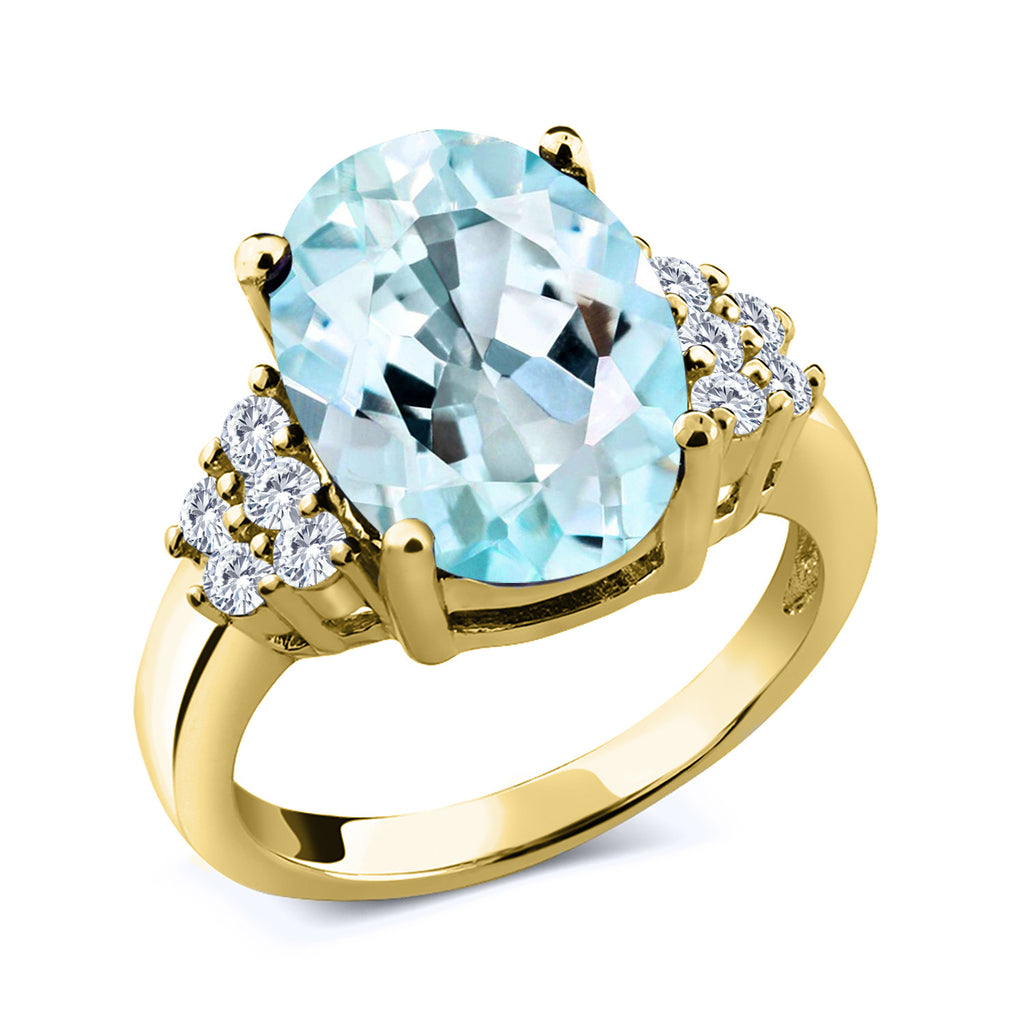 Sky Blue Topaz - November_5_Ring in 925 Yellow Gold Plated Silver