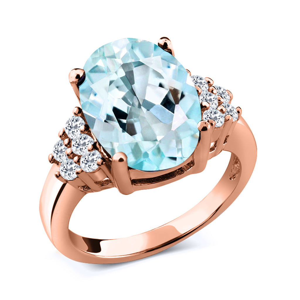 Sky Blue Topaz - November_9_Ring in 925 Rose Gold Plated Silver