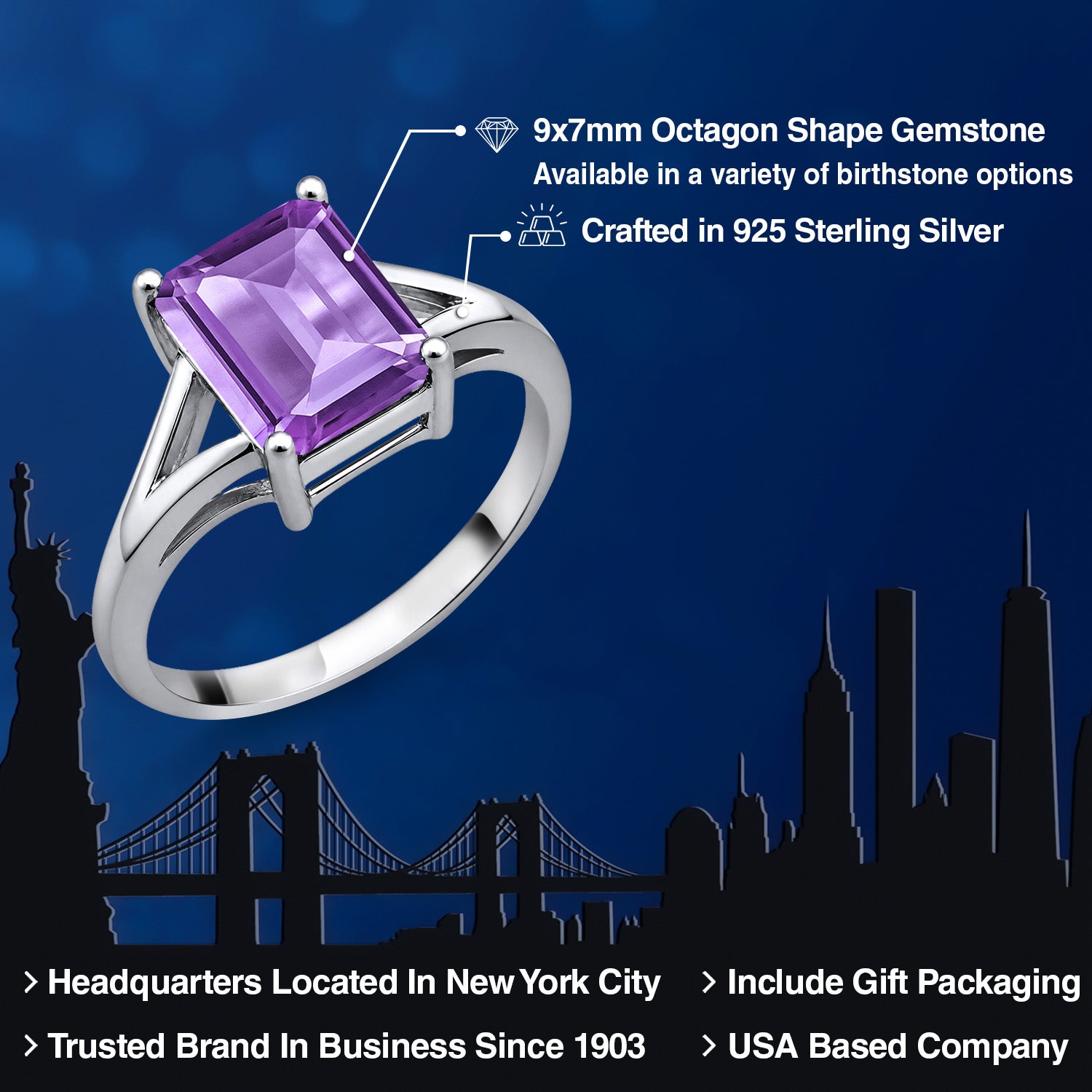 Amethyst - February_6_Ring in 925 Sterling Silver