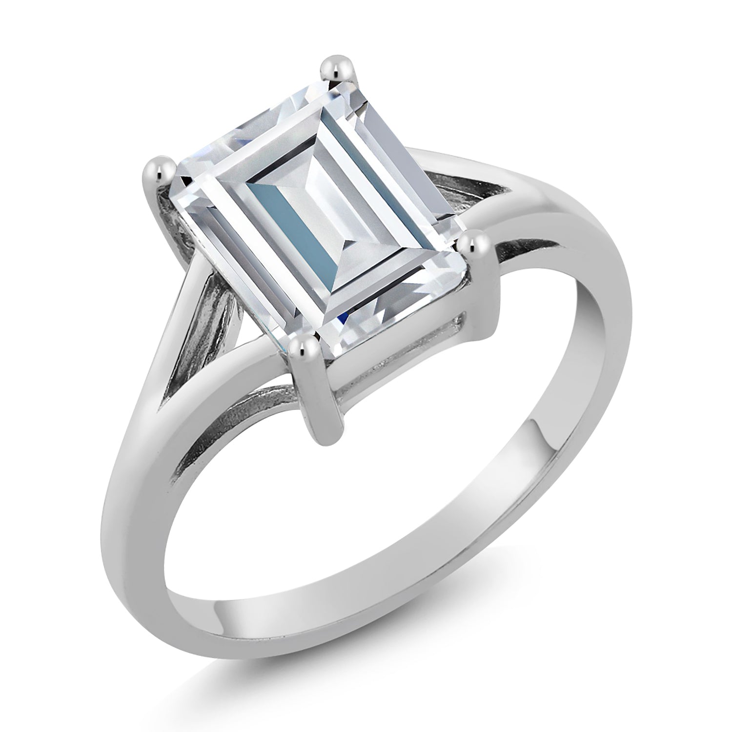 925 Sterling Silver White Moissanite Solitaire Engagement Ring For Women (2.52 Cttw, Emerald Cut 9X7MM, Gemstone Birthstone, Available in Size 5,6,7,8,9)