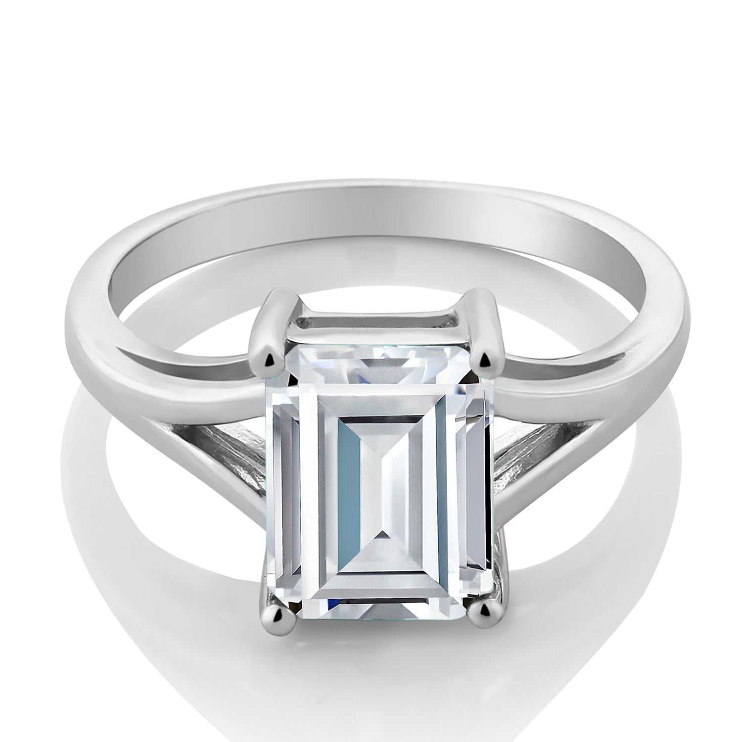 925 Sterling Silver White Moissanite Solitaire Engagement Ring For Women (2.52 Cttw, Emerald Cut 9X7MM, Gemstone Birthstone, Available in Size 5,6,7,8,9)