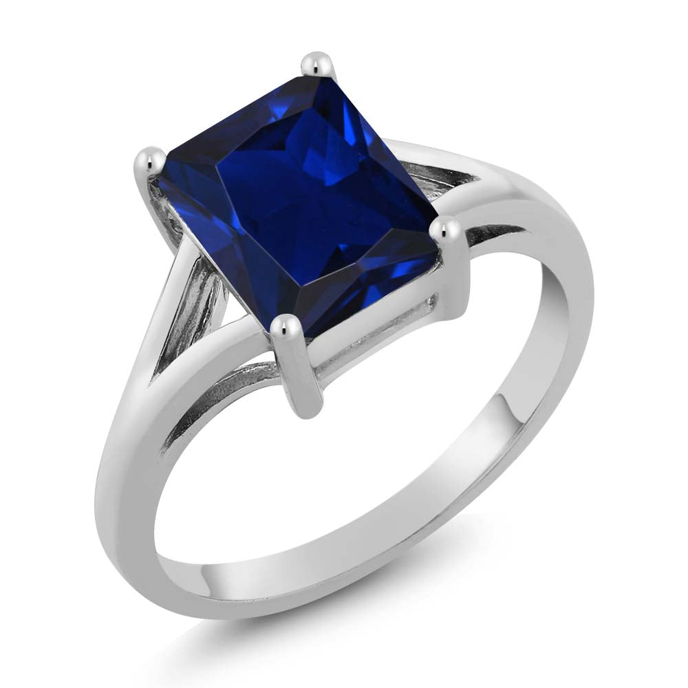 Blue Created Sapphire_6_Ring in 925 Sterling Silver