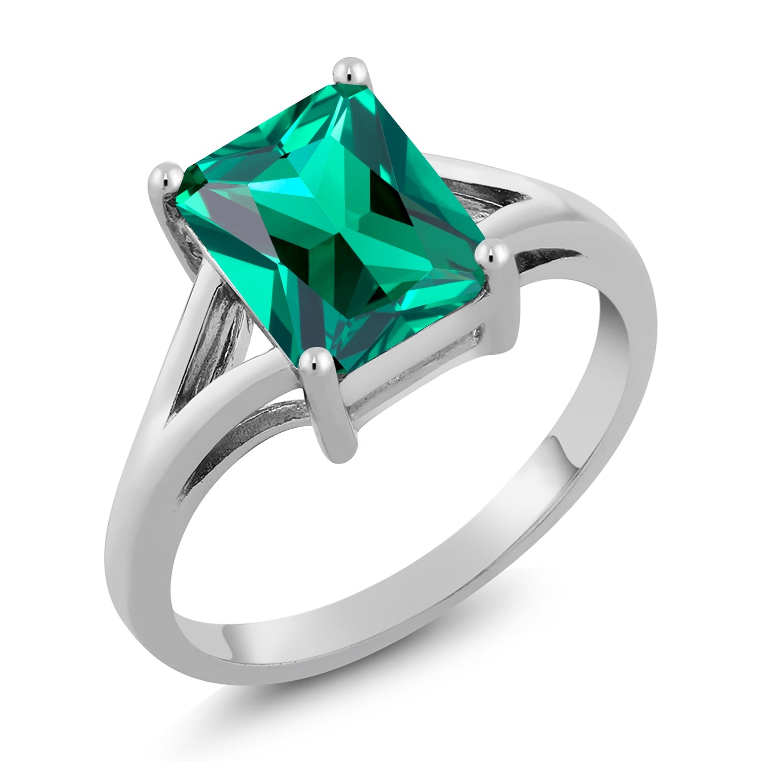 925 Sterling Silver Green Nano Emerald Solitaire Engagement Ring For Women (2.30 Cttw, Emerald Cut 9X7MM, Gemstone May Birthstone, Available in Size 5,6,7,8,9)