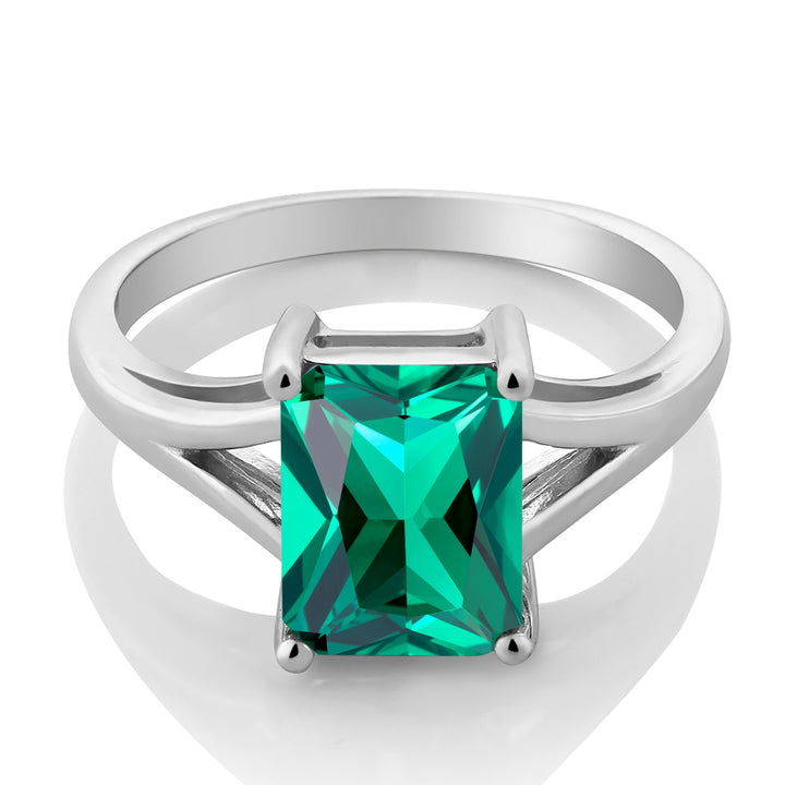 925 Sterling Silver Green Nano Emerald Solitaire Engagement Ring For Women (2.30 Cttw, Emerald Cut 9X7MM, Gemstone May Birthstone, Available in Size 5,6,7,8,9)