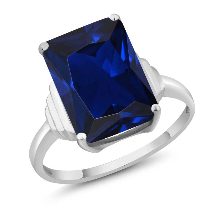 Gem Stone King 5-10 Cttw Solitaire Gemstone Birthstone Engagement Ring for Women | 14X10MM Emerald Cut | 925 Sterling Silver | Wedding Anniversary Promise Ring
