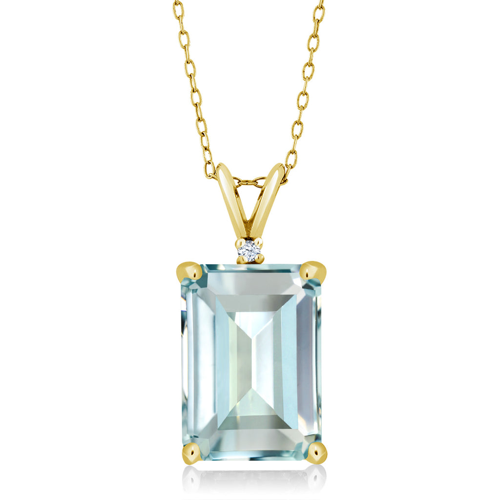 Created Aquamarine - March_Pendant in 925 Yellow Gold Plated Silver