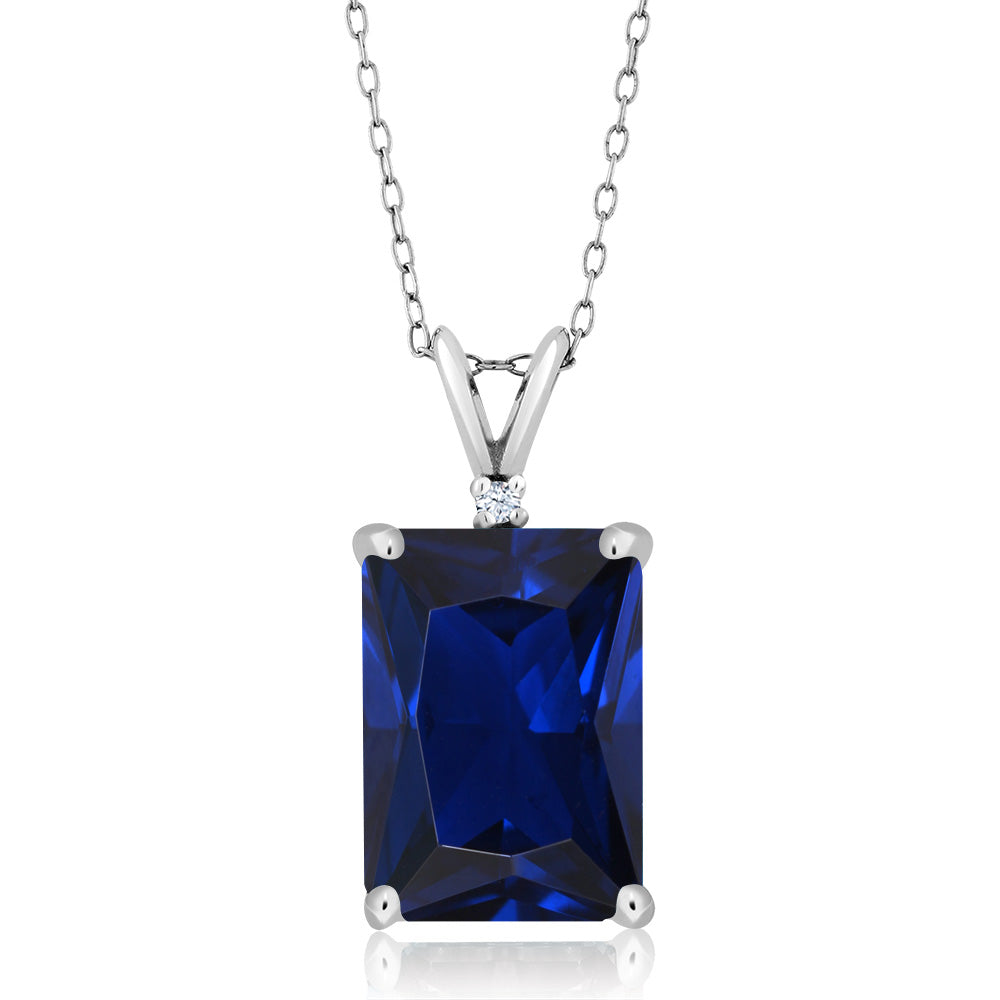 Blue Created Sapphire - September_Pendant in 925 Sterling Silver