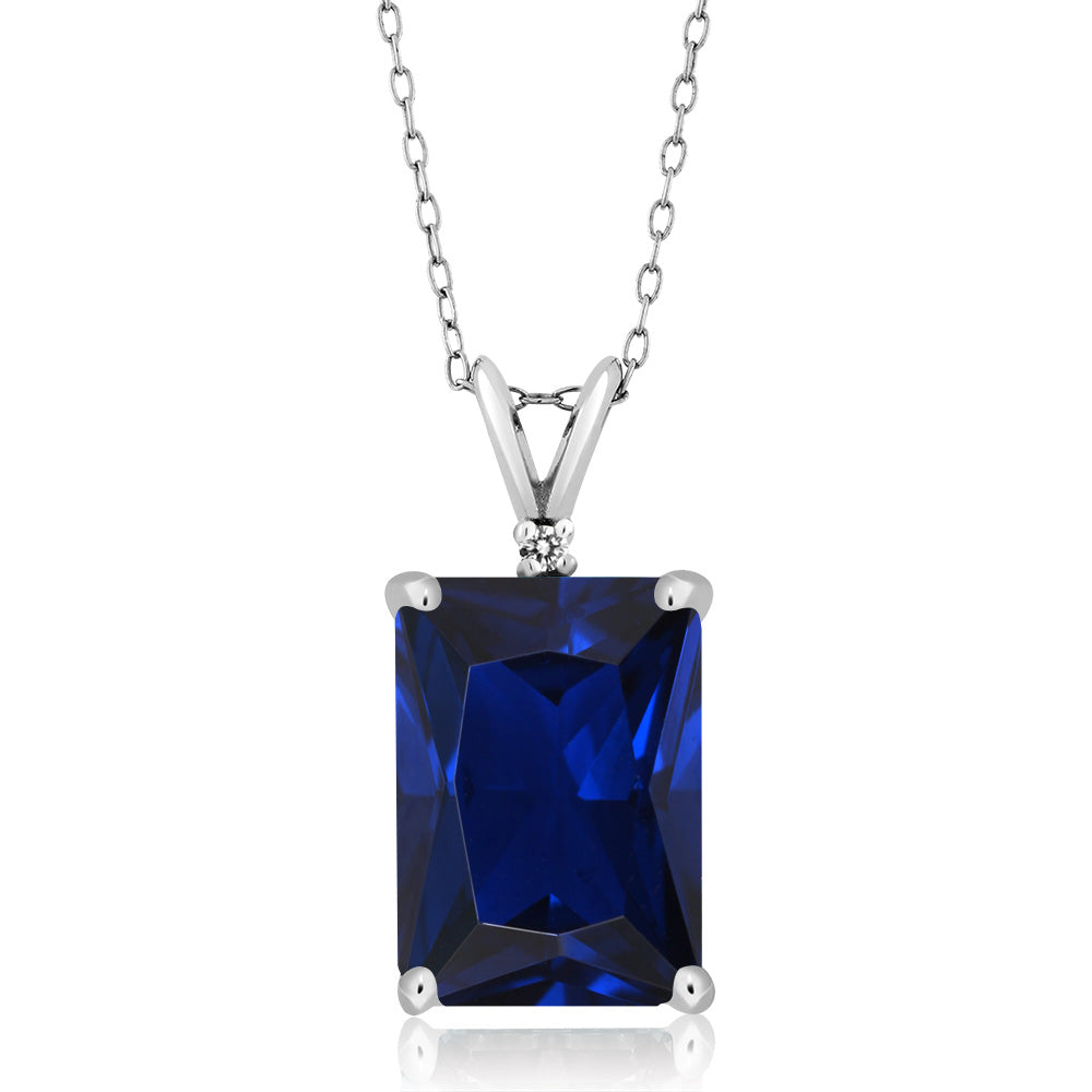 Blue Created Sapphire - September_Pendant in 925 Sterling Silver