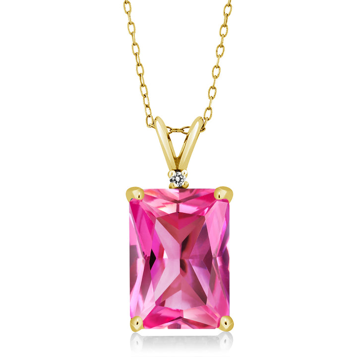 Pink Created Sapphire - September_Pendant in 925 Yellow Gold Plated Silver