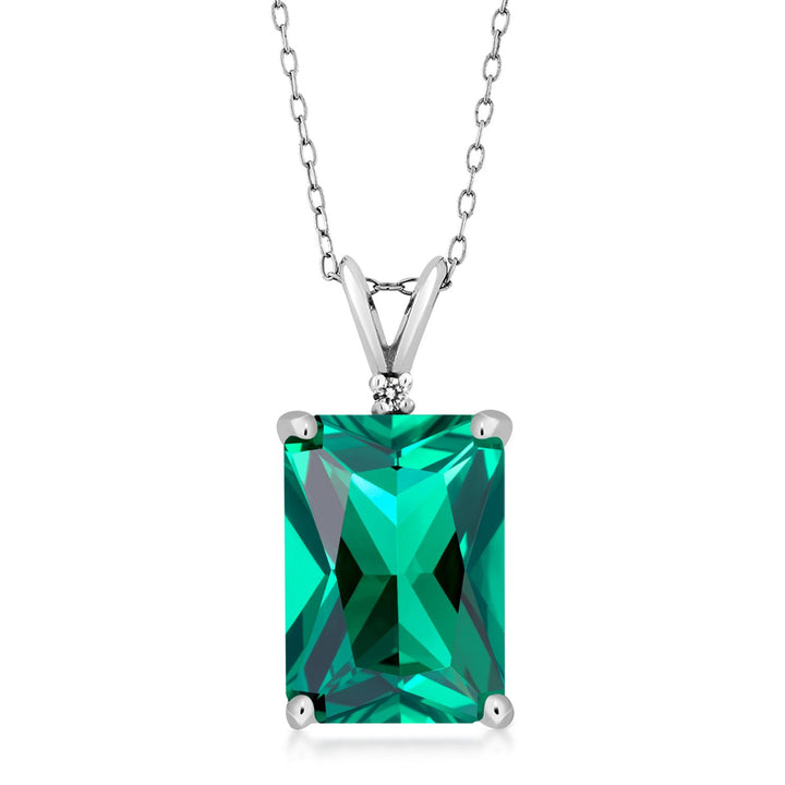 5-10 Cttw Gemstone Birthstone and Diamond Necklace | 14X10MM Emerald Cut | 925 Sterling Silver | Solitaire Pendant Necklace for Women | 18 Inch Chain