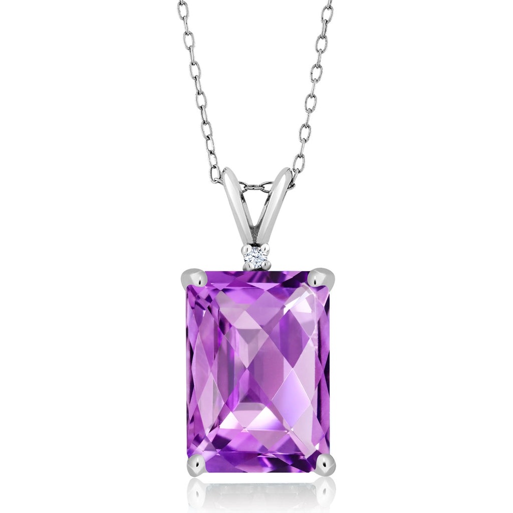 Amethyst-Checkerboard - February_Pendant in 925 Sterling Silver
