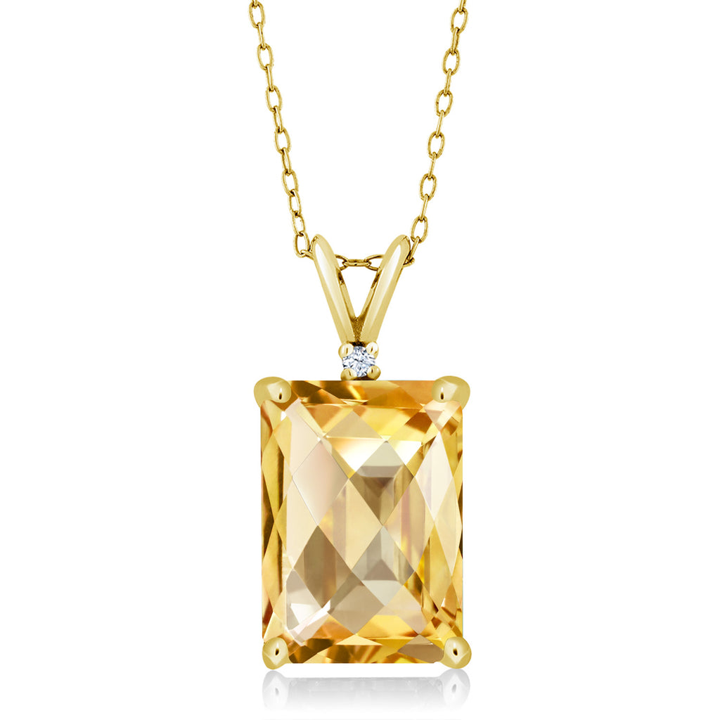 Citrine-Checkerboard - November_Pendant in 925 Yellow Gold Plated Silver