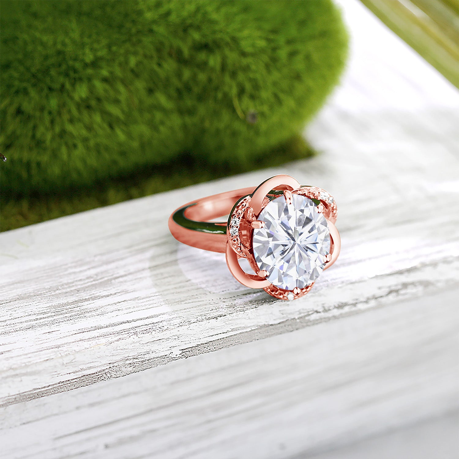Moissanite and Zirconia_7_Ring in 925 Rose Gold Plated Silver