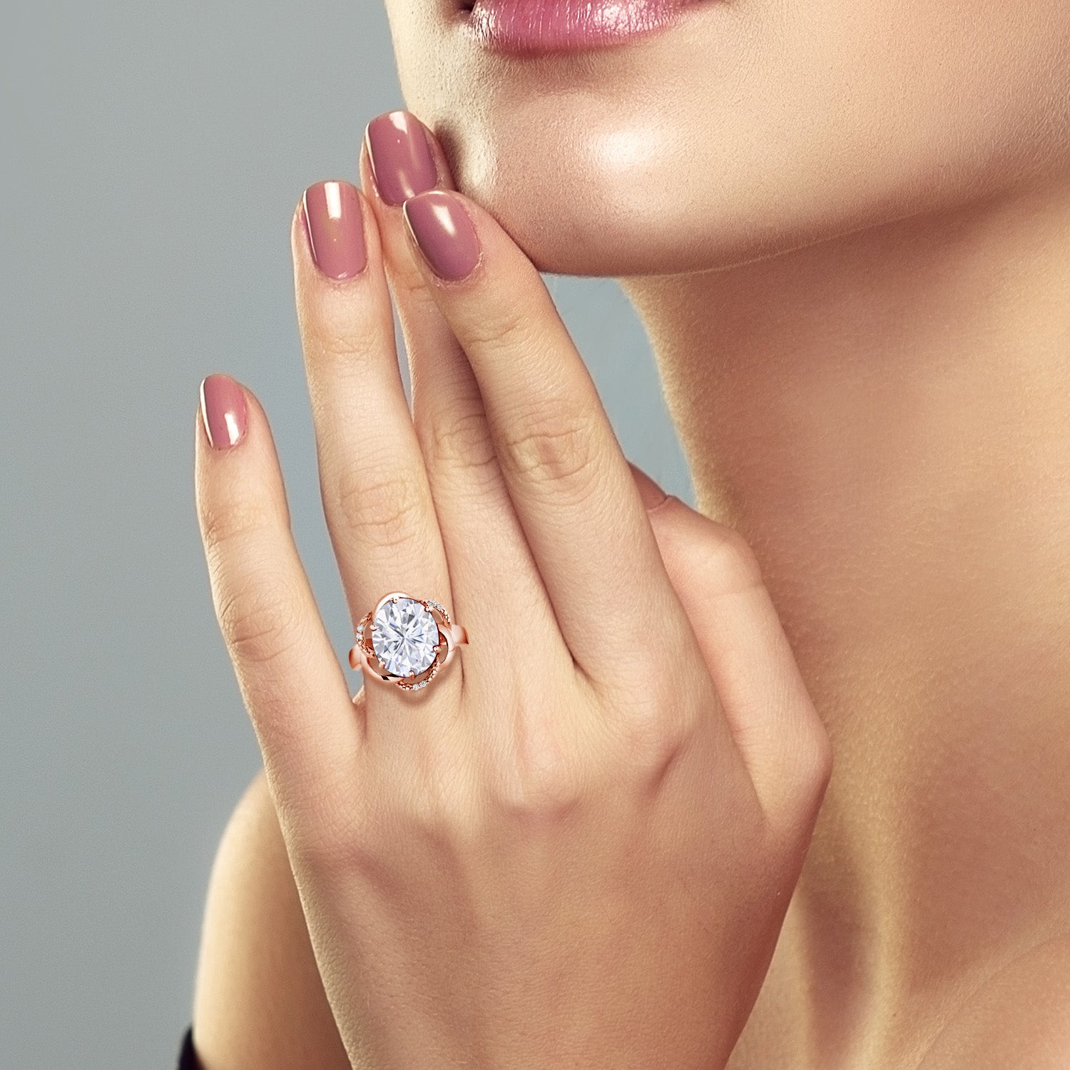 Moissanite and Zirconia_7_Ring in 925 Rose Gold Plated Silver