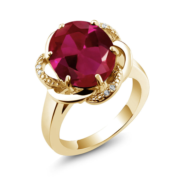 Created Ruby and Zirconia_7_Ring in 925 Yellow Gold Plated Silver