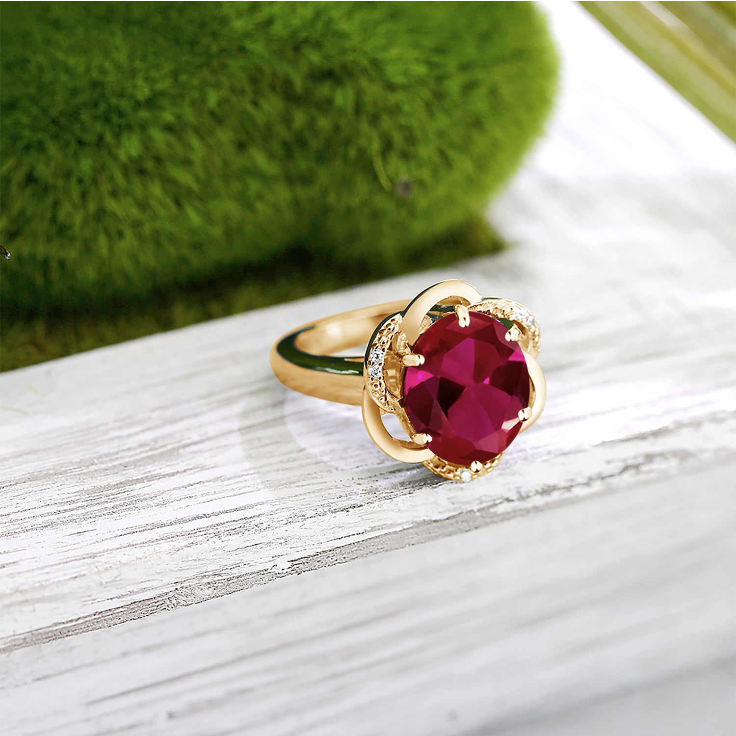 Created Ruby and Zirconia_7_Ring in 925 Yellow Gold Plated Silver