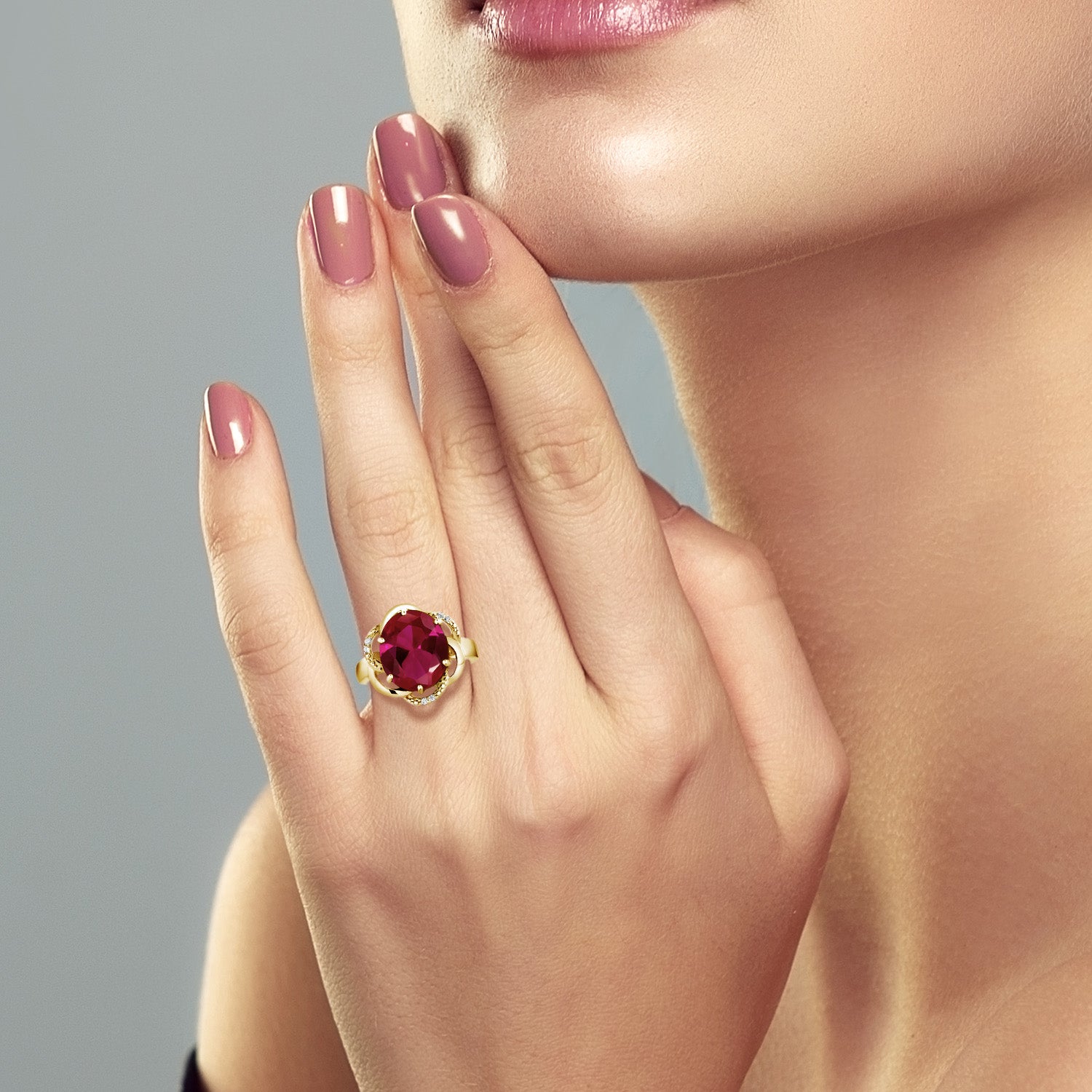 Created Ruby and Zirconia_7_Ring in 925 Yellow Gold Plated Silver