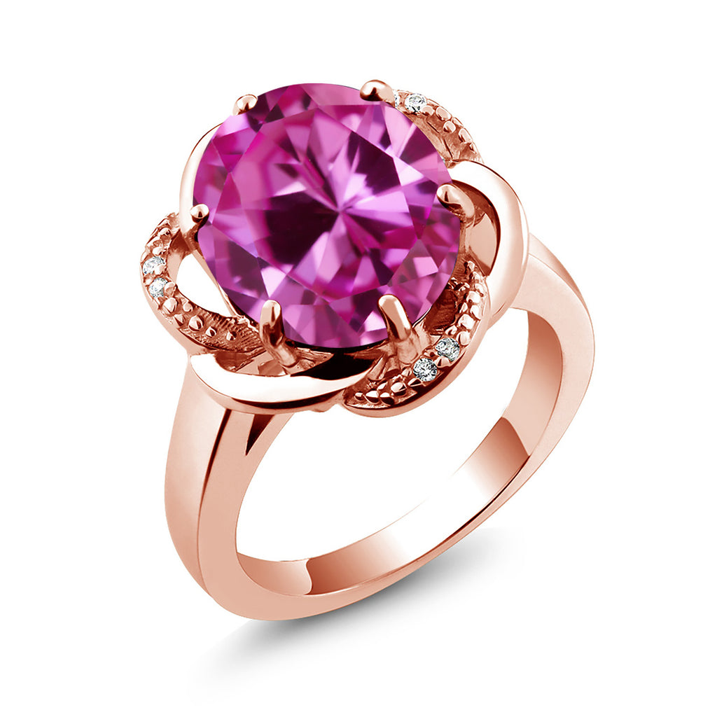 Pink Created Sapphire - September_6_Ring in 925 Rose Gold Plated Silver