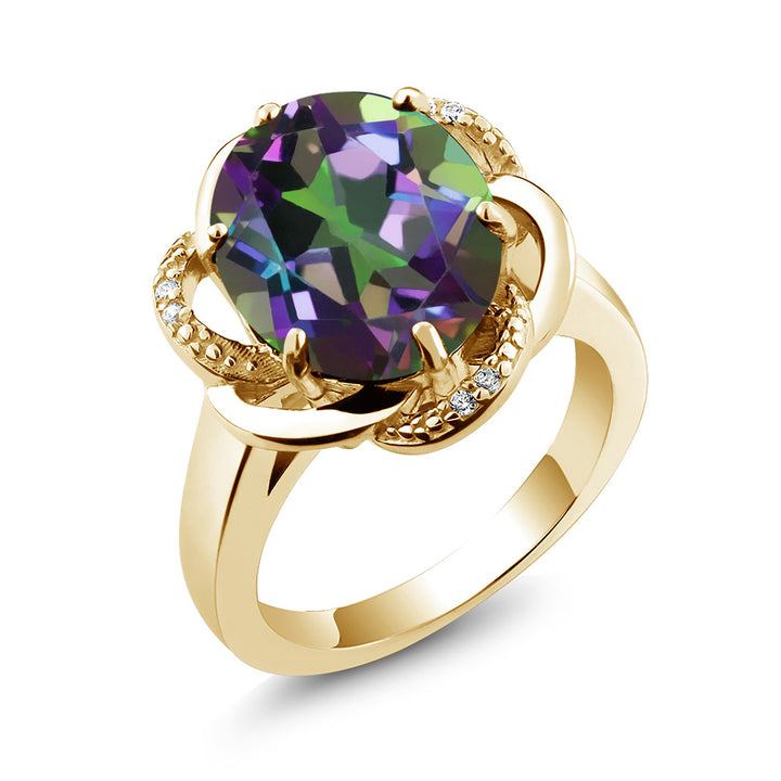 Mystic Quartz and Zirconia_7_Ring in 925 Yellow Gold Plated Silver