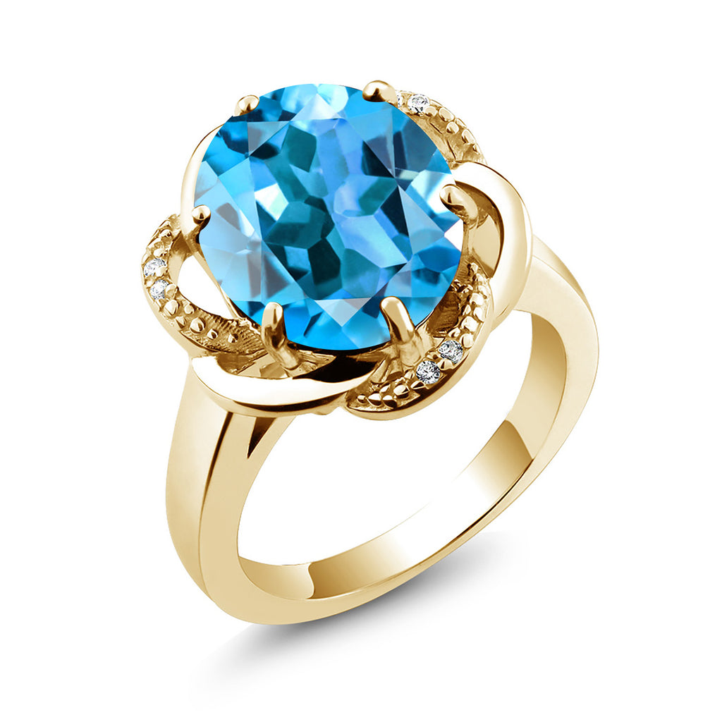 Swiss Blue Topaz - November_7_Ring in 925 Yellow Gold Plated Silver