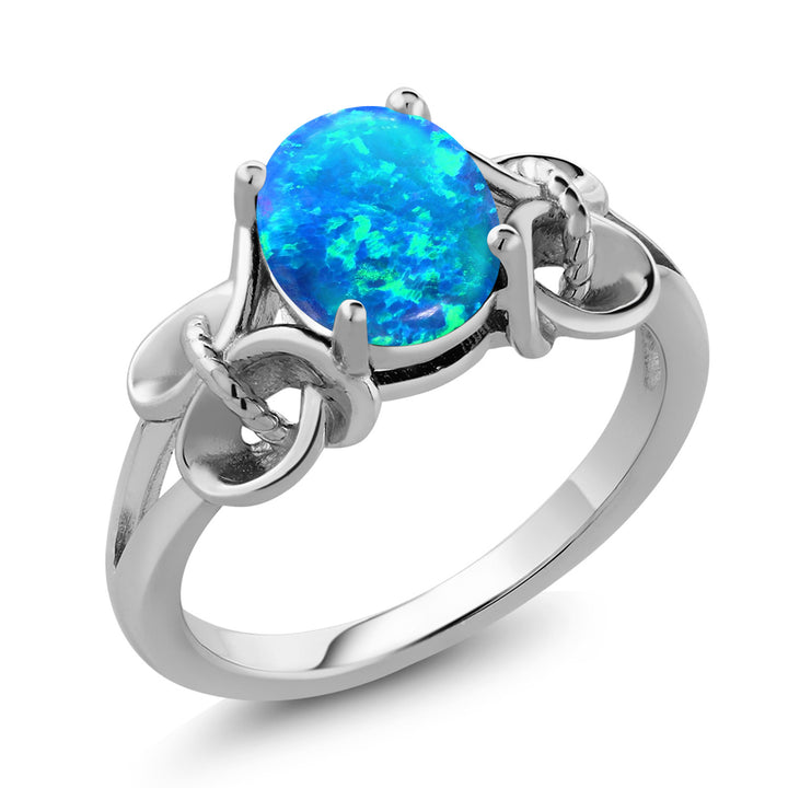 Blue Simulated Opal_5_Ring in 925 Sterling Silver